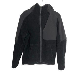Lululemon Men Tundra Trek Zip Fleece Black Hooded Jacket Wool Low Pile Sherpa S